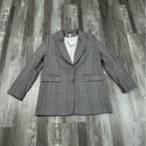 NWT H&M Women's Grey Plaid Single-Breasted Blazer Size Medium